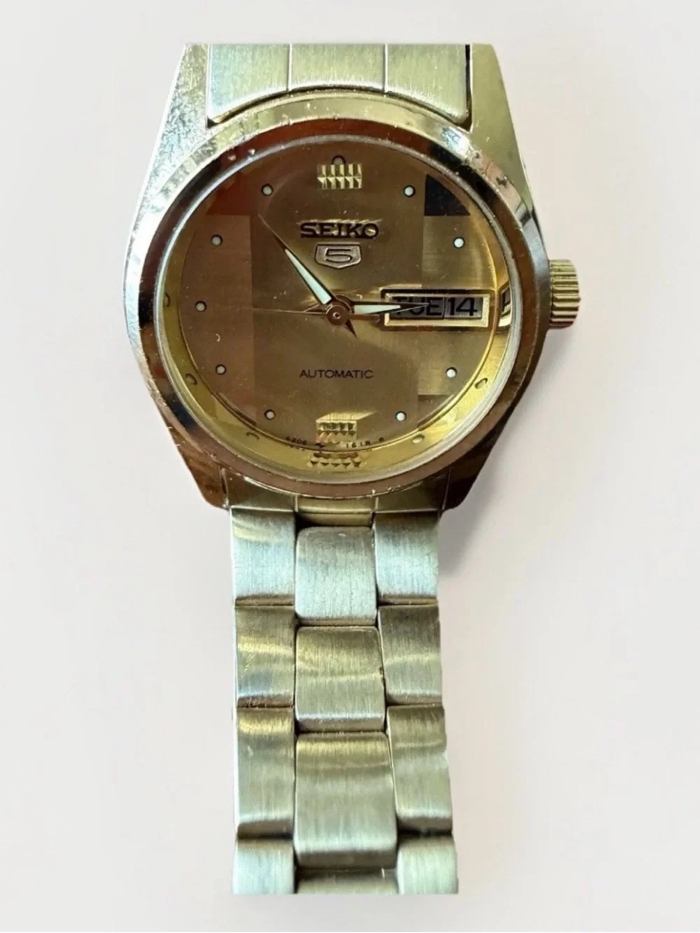 Seiko‎ 5 Automatic Wrist Watch Women OS Gold Tone Day Date 4206-0332 Vintage